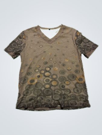 Brown Short-Sleeve Shirt with Circle Pattern