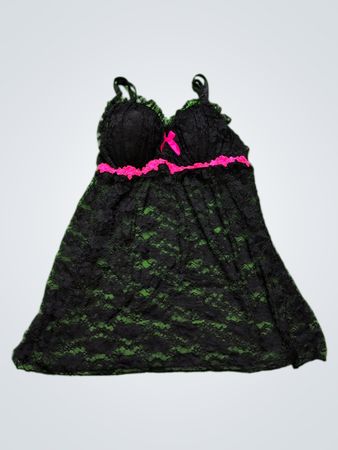 Black Lace Chemise with Pink Accent