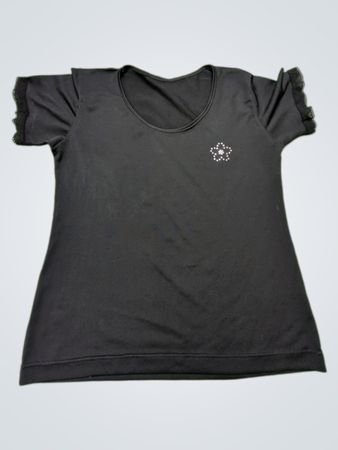 Black Short-Sleeve Top with Ruffled Sleeves