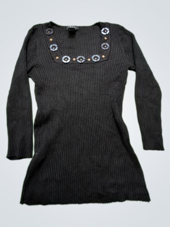 Black Long-Sleeve Ribbed Top