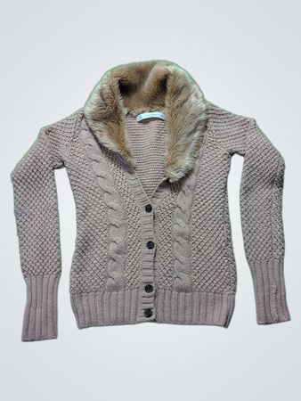 Zara Cable Knit Fur Collar Cardigan