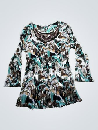 Signature by Larry Levine Printed Bell Sleeve Blouse