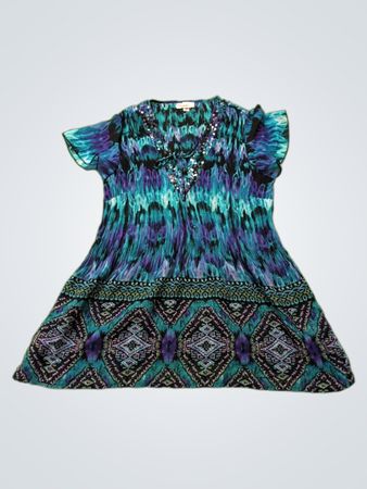 dressbarn Teal Abstract Print Short Dress