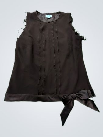 Brown Sleeveless Top with Ruffled Details