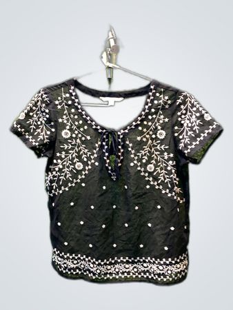 American Eagle Black Embroidered Sheer Blouse