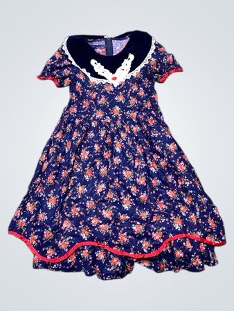 Kiko Kids Mädchen Blau Floral Kleid mit rotem Saum