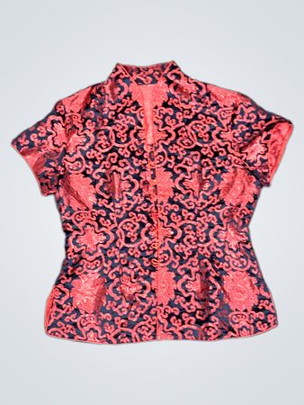Roter und schwarzer Brokat Cheongsam-Oberteil