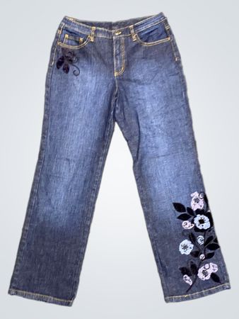 Talbots Petites Stretch-Jeans mit floralem Stickdesign