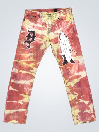 Tie-dye jeans with ghost and 'A' graphic
