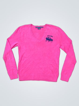 Ralph Lauren Sport Pink Cotton V-Neck Sweater