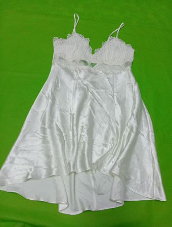 White Satin Slip Dress with Lace Trim