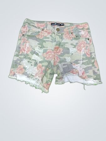 GUESS Distressed Camo Floral Denim Shorts
