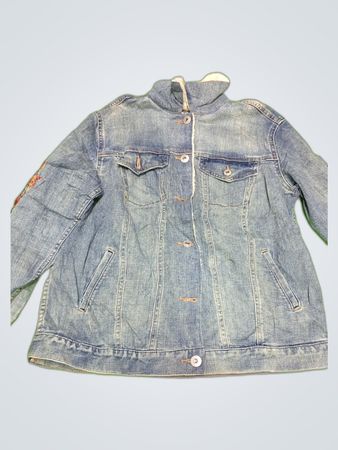 Denim Jacket with Floral Sleeves