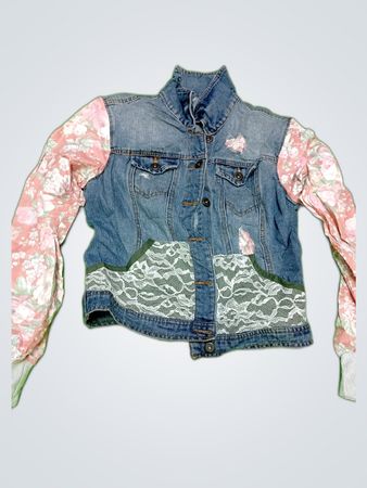 Denim Jacket with Floral Sleeves