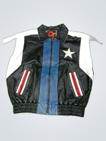 Leather Bomber Jacket with Puerto Rico Flag