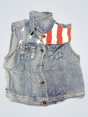 Denim Vest with White Stars and Red Stripes