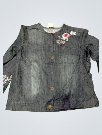 Gray Denim Shirt with Floral Embroidery