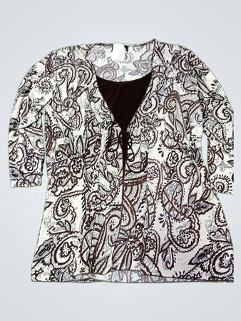 Brown and White Paisley Blouse