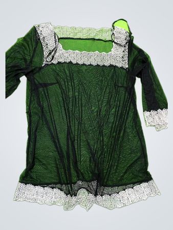 Sheer Green Top with White Lace Trim