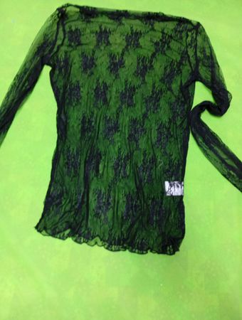 Green Sheer Blouse with Black Floral Pattern