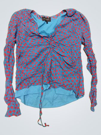 Blue and Red Heart Pattern Blouse