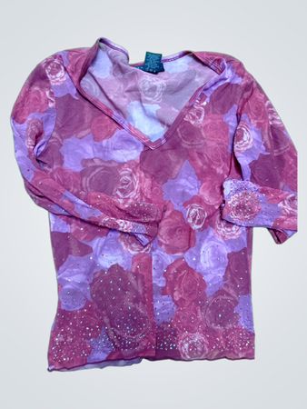 Express Floral Long-Sleeve V-Neck Blouse