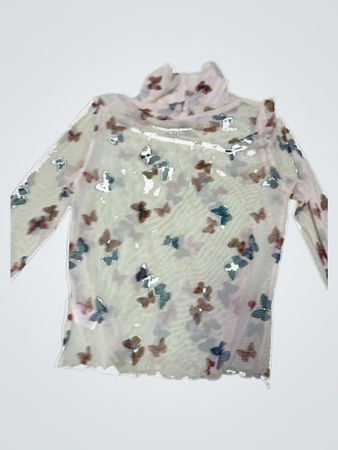 Butterfly Print Sheer Top