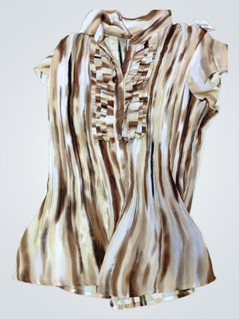 Brown and White Striped Short Sleeve Top