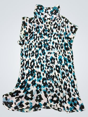 Blouse with Blue Black and White Pattern
