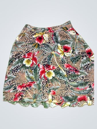 Floral Skirt with Leopard Print