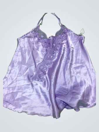 Purple Satin Chemise with Lace Trim
