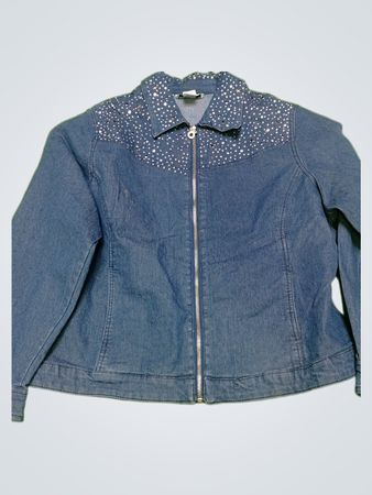 Cathybariets Denim Jacket with Rhinestones