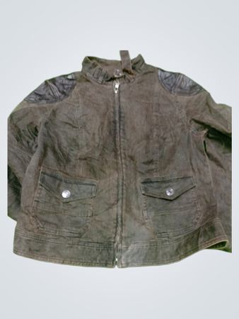 Gray Denim Jacket with Leather Accents
