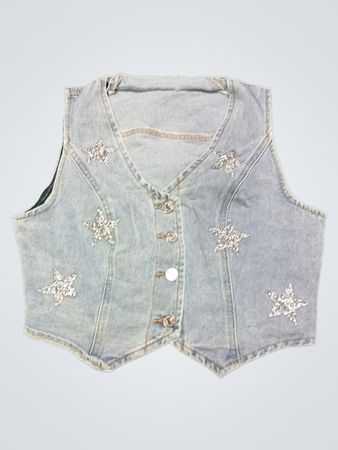 Denim Vest with Star Embellishments