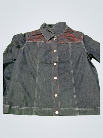 Denim Shirt with Red Embroidery
