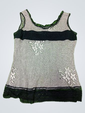 Gray and Black Lace-Trimmed Crochet Top