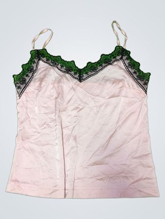 Pink Camisole with Green Lace Trim