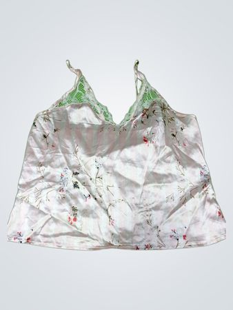 Silk Camisole with Floral Pattern and Lace Trim