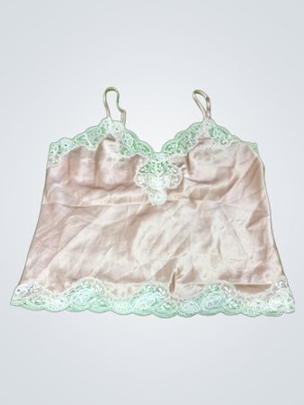 Pink Satin Cami with Lace Trim