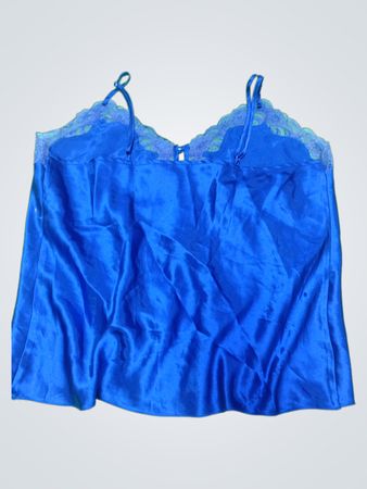 Blue Satin Camisole with Lace Trim