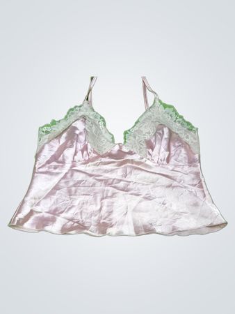 Pink Satin Cami with Lace Trim