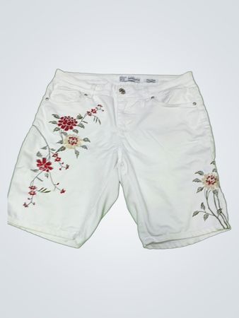 White Floral Embroidered Shorts