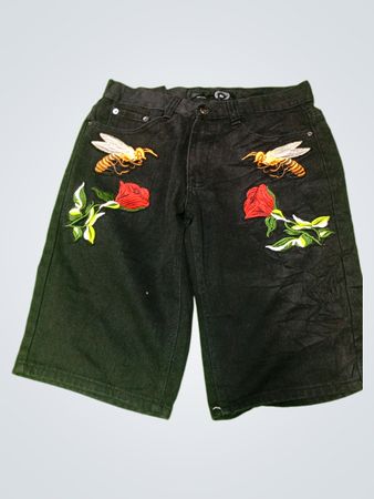 Black Embroidered Shorts