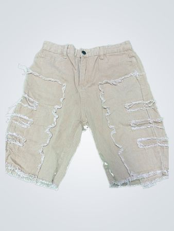 Tan Distressed Denim Shorts