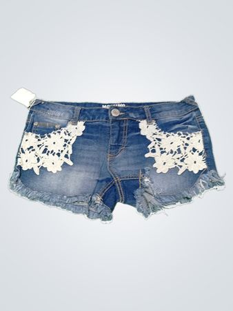 Denim Shorts with White Lace Details