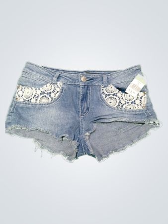 Blue Denim Shorts with Lace Accents