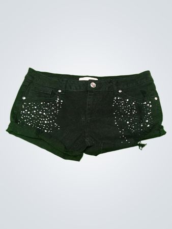 Black Denim Shorts with Rhinestones