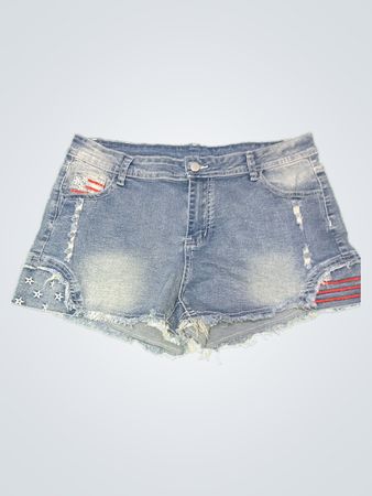 Distressed Denim Shorts with Patriotic Pocket Design