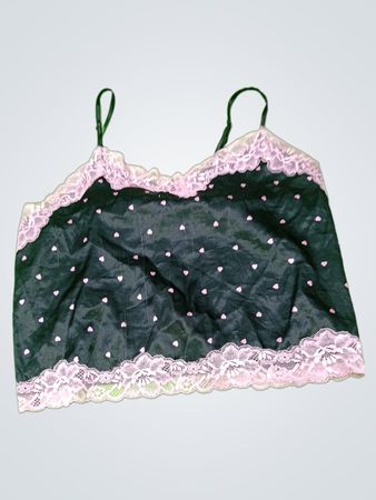Black Camisole with Pink Hearts and Lace Trim
