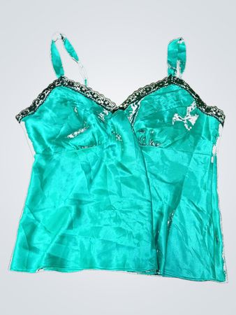 Teal Silk Camisole with Lace Trim